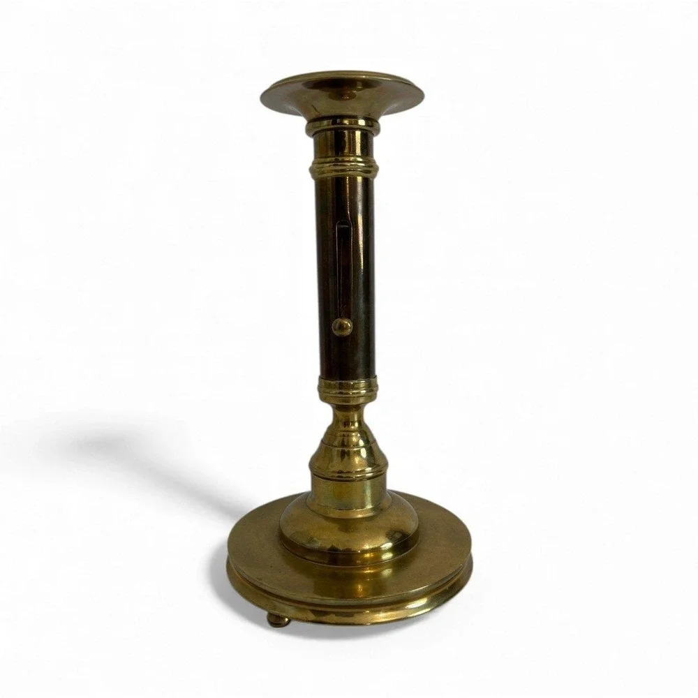 Vintage Brass Candlestick Holder Dark Pillar Accent Push Up Adjustable Candle‎